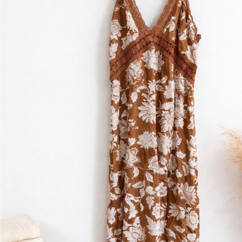 LOFT Brown Lace Detail Dress